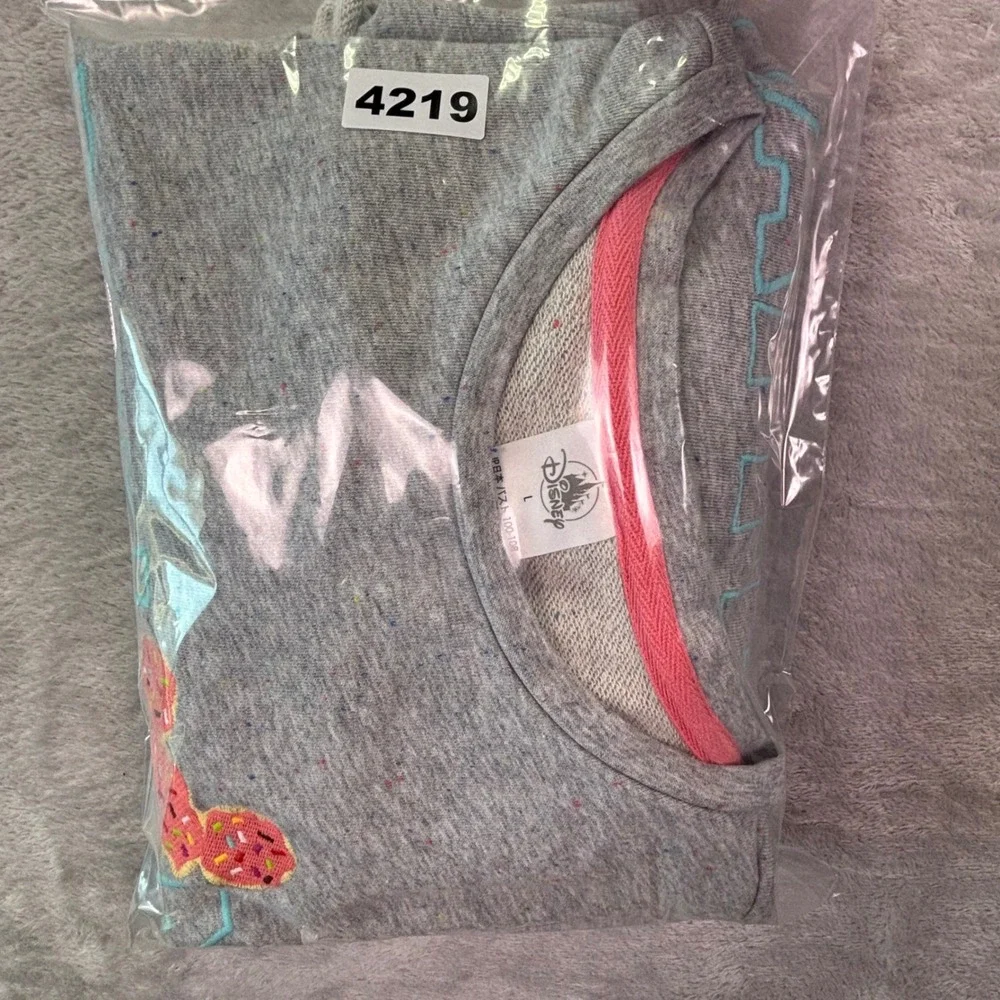 Disney Women Sweatshirt L Gray I Run On Disney An Caffeine Drop Shoulder Raw Hem - Picture 7 of 7